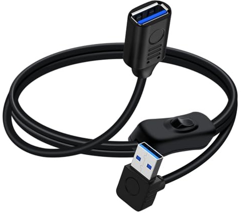 YINGAYOU USB 3.0 förlängningskabel 90 grader med brytare kort USB-förlängningskabel med omkopplare stöder 5 Gbps dataöverföring och laddning, lämplig för bärbara datorer och PC (Up, 30 cm)