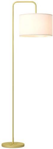 HOMCOM Lampadaire lampe sur pied de salon style moderne lampadaire sur pied avec abat-jour aspect lin et interrupteur pour salon et chambre 163,5 cm doré et blanc