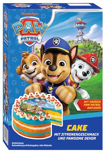 PAW Patrol Kuchen Backmischung mit Zitronen-Geschmack, für eine bunte Torte inkl. PAWfect Dekor und großem PAW Patrol Oblaten-Aufleger, 1 x 307g