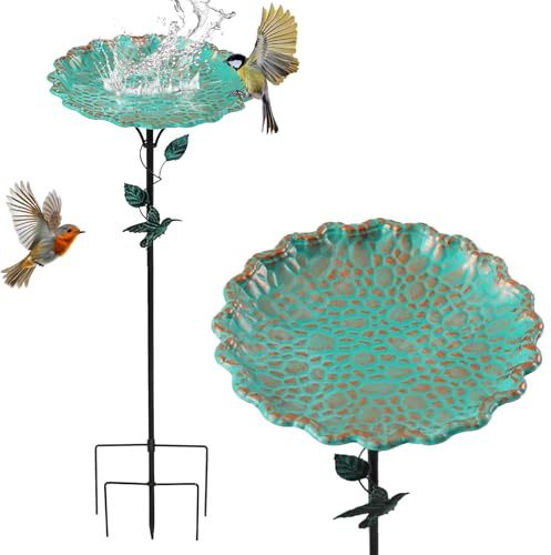 Spetsbst Stående fågelbad, 82 cm metall fågelbad lotusblad mönster vintersäkert fågelbad trädgård stående, stor fågelmatare för trädgård/gräsmatta/bakgård