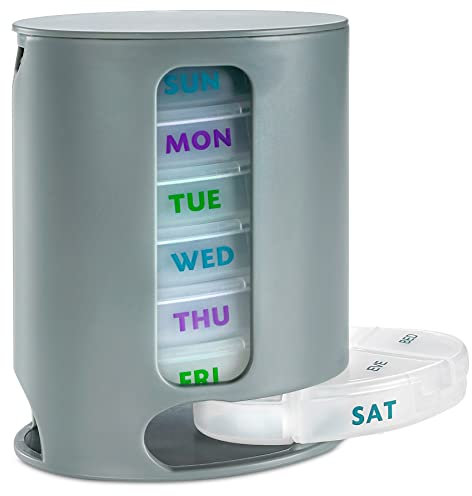 MEDca Wöchentliche Pillendose, 1 Medikamentendispenser, 7 stapelbare Fächer, Vier Mal pro Tag – Morgens, Mittags, Abends und Nachts, Grau