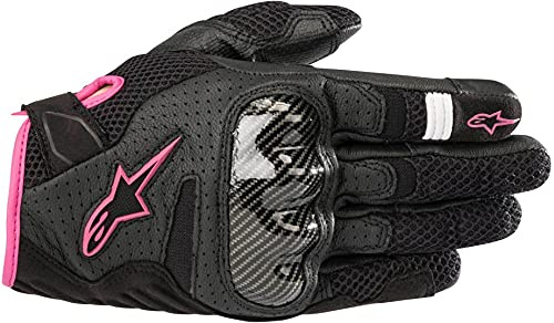 Alpinestars Stella SMX-1 Air V2 Gloves, Women's Short Cuff Fit, Leather Mesh Construction, CE-Certified, Ergonomic Knuckle Protection, Summer Street Glove, S, Black