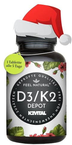 Vitamin D3 + K2 Depot - 180 Tabletten - 99,7+% All-Trans MK7 (K2VITAL®) - Hochdosiert: 5000 I.E. Vitamin D3 & 100 mcg Vitamin K2 pro Tablette - Laborgeprüft, in Deutschland produziert