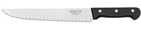 SABATIER Trompette - Couteau de Boucher alvéolés - Universal - Acier MOV Finition satinée Manche ABS et Rivets Acier - 38.5 cm (Lame 25 cm) - Noir