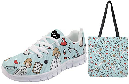 UOIMAG Nurse Zapatillas de Enfermera Mujer para Caminar Trabajo Deportivo con Bolso de Hombro Bolso de Lona Bolsa de La Compra