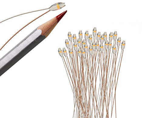 Evemodel 30pcs Pre-soldered Micro Litz Wire Yellow SMD 0603 LED Light 20cm Wire Resin Cover