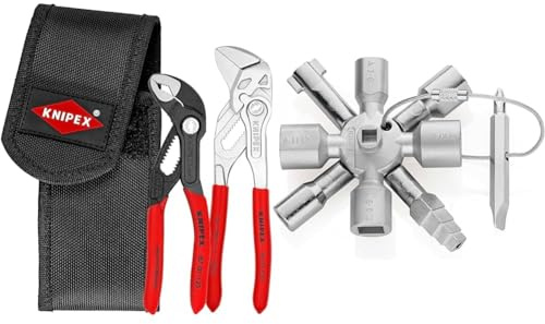 KNIPEX 00 20 72 V01 Mini-jeu de pinces en pochette de ceinture à outils & TwinKey Clé universelle pour armoires de commande pour toutes les armoires et systèmes de fermeture standard (92 mm) 00 11 01