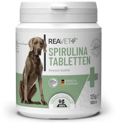 ReaVET Comprimés de Spiruline pour Chiens 500 Pièces - Qualité Alimentaire, Microalgues Soutient la Peau et Le Pelage, Le Système Immunitaire et Les Processus Métaboliques