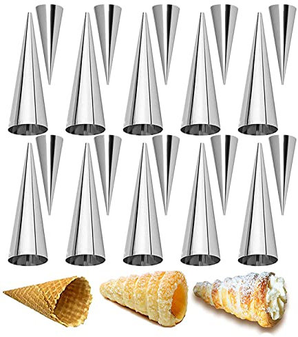 JasCherry 20 Pièces Moules & Cornets Crème à Pâtisserie en Acier Inoxydable - Taille Petite & Grande Cône Spirale pour Cuisine Cannoli, Croissant, Crème Glacée