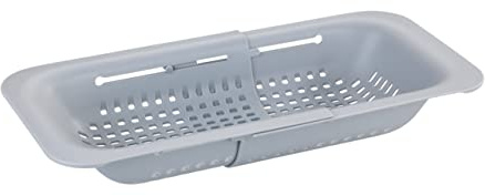WENKO Spülbecken-Sieb Sivo, praktisches Sieb für die Spüle aus Kunststoff, ideal zum Waschen von Obst und Gemüse und ausziehbar bis 50 cm für hygienisches Arbeiten in der Küche, BPA-frei, Hellgrau