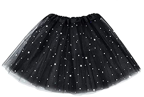 MUNDDY® - Tutu Elastico Tul 3 Capas 28 CM de Longitud para niña Bebe Distintas Colores con Estrella Falda Disfraz Ballet (Negro con Estrella)