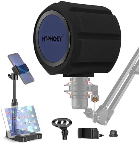 Microphone Windscreen Pop Filter with Gift Mic Stand&Phone Holder,Recording Shield，Mic Isolation Ball Sound-Absorbing Foam Windscreen for Large Mic, Studio Equipment Indoor & Outdoor Recording