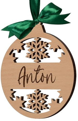 Personalisierter Weihnachtsanhänger aus Echtholz – Christbaumkugel Holz mit Namen - außergewöhnliche Weihnachtskugel selbst gestalten - Schneeflocke