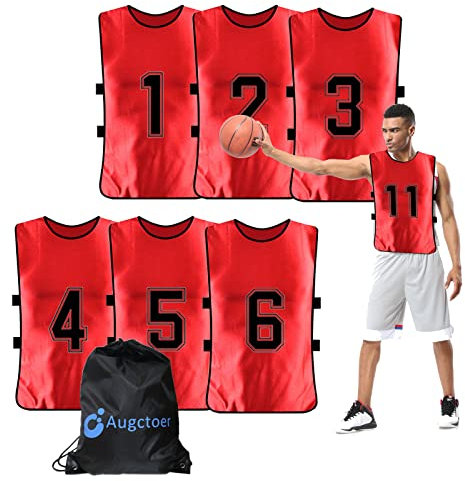 Nummerierte Fußball-Pennies, Scrimmage-Weste, Sport-Pinnies, Team-Übungs-Pinnies, Fußball-Lätzchen, Trainingsweste für Erwachsene und Jugendliche, 6 Stück, einfarbig (Getaway Solids), Medium