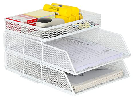 EasyPAG 3 Stück A4 Stapelbar Metall Büro Schreibtisch Organizer Dokumentenhalter Aktenablage Zeitschriftenhalter Briefablage Papier Magazin Organisator,Weiß