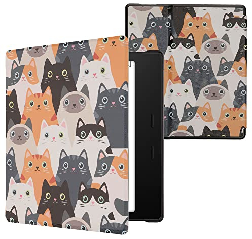 kwmobile Klapphülle kompatibel mit Amazon Kindle Oasis 10. Generation Hülle - eReader Case - Katzen Orange Schwarz Weiß