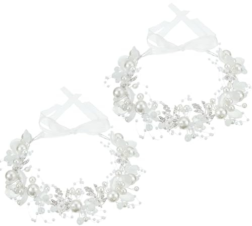 Retrowavy 2 Pcs Flower Girl Headpiece, Flower Girl Hair Accessories Rhinestone Crystal Princess Pearl Headband Bridal Hair Headband for Wedding First Communion(Silver)