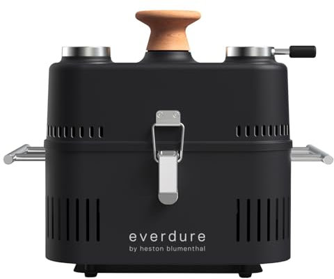 Everdure by Heston Blumenthal Cube 360 Tragbarer Holzkohlegrill mit Haube und Thermometer, Farbe:schwarz
