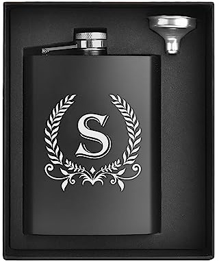 ELEGANTPARK Hip Flasks for Liquor for Men with Initials Monogrammed Gifts for Men Birthday Personalized Gifts for Him Groomsmen Dad Engraved Hip Flask with Funnel 8 OZ Letter S