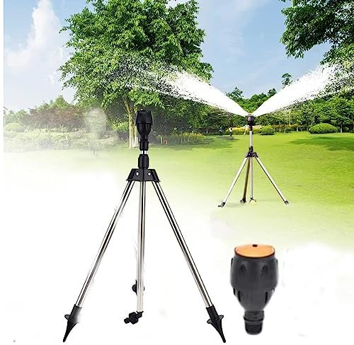 Regner Stativ-Rotating Tripod Sprinkler, Sprinkler mit 360-Grad-Drehung, Teleskop Stativregner Rasensprenger, Garten-Rasensprenger Impulsregner Mit Stativ Für Große Flächen, Hof, Garten (1Stück)
