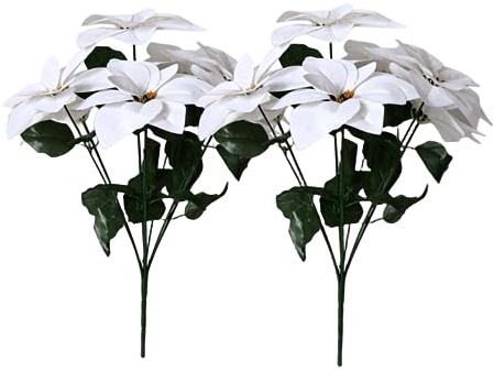 Rikyo 2 künstliche Weihnachtssterne, 48,3 cm, Seidensträucher, Weihnachtsblumen, Ornamente, 7 Stielköpfe, Samt, Weihnachtsstern, Blumen mit Stielblatt für Party, Zuhause, Urlaub, Dekoration (weiß)