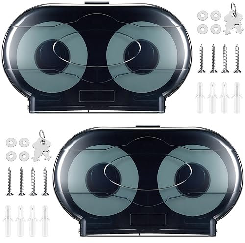 Hushee 2 Stück Twin Jumbo Taschentuchspender, hohe Kapazität, 53,3 x 27,9 x 12,7 cm, kommerzieller Toilettenpapierspender, Wandhalterung, schwarz, durchscheinend