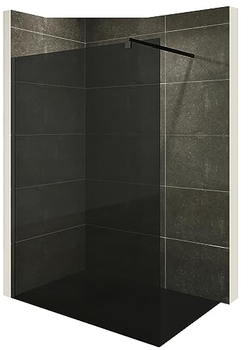 i-flair Duschabtrennung Walk In FIONA 80x200 cm Duschwand Dusche 10mm STARK aus GETÖNTEM NANO ESG Sicherheitsglas mit schwarzem Wandprofil W740 Black Getönt Grauglas