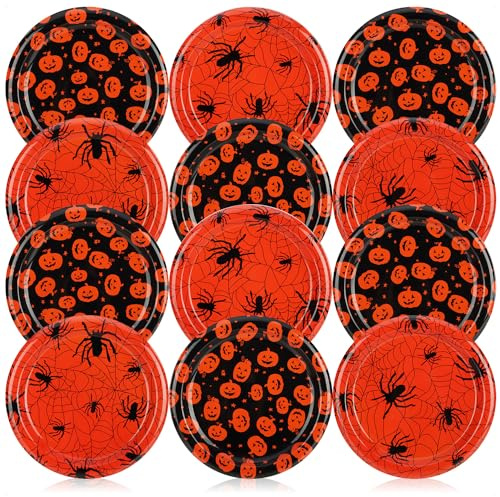 com-four® 12x Dekoteller Halloween, hochwertige, wiederverwendbare | lebensmittelechte Dekoplatten - abwaschbare Zierteller