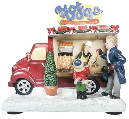 MOMENTS IN TIME Hot Dog Food Truck with LED Lights 3.74” Battery Operated Lighted Christmas Village Building Handcrafted Polyresin Holiday Tabletop Decor