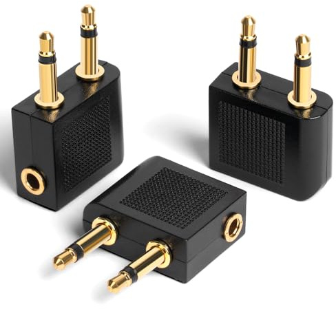 AXFEE Airplane Headphone Adapters, 3 Pack Gold Plated 3.5mm Adapters for Headphones, Earphone Socket Adaptor, Stereo Aux Jack Adapters