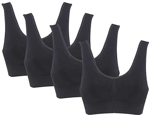 PBE 4 Pack Super Comfort Bra, Thick Double Material Women's Sleep Bras, Sports Bra, Premium Quality, Seamless, No Wires! - 4 Pack Jet Black - XXXX Large