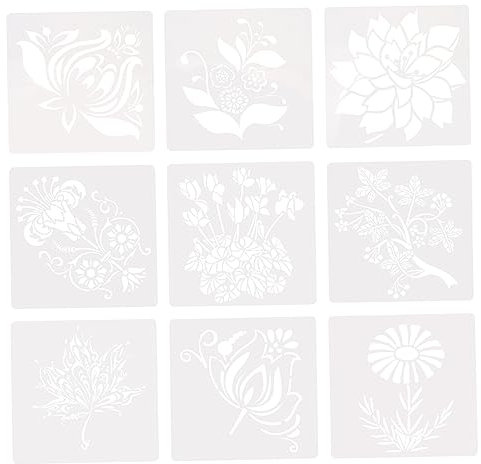 NUOBESTY 9 Blätter Vorlage für Blumenmalerei Schablonen zum Basteln Zeichnungsvorlage Blumenmalerei Schablone Vorlage für Blumenschablonen die Blumen Schimmel Kind das Haustier Weiß