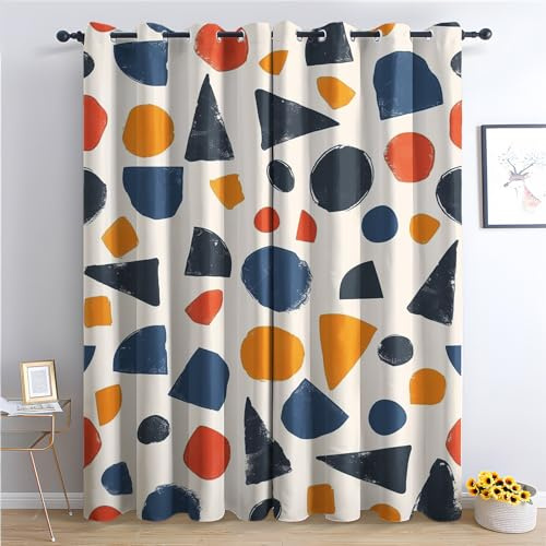 THYUNQ Vorhänge Bunte Geometrische Motiv, Vorhang Blickdicht Verdunklungsvorhänge Thermovorhang mit Ösen, Gardinen Wohnzimmer Schlafzimmer Fenster, 2er Set Curtains, H 220 x B 140 cm