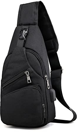 HERCHR Sac Banane pour Homme, élégant, Noir, épais, Sac à Bandoulière, Housse De Rangement, Tissu Oxford, Polyester, Port USB Externe, Sac De Taille pour Voyage en Plein Air, Rendez-Vous