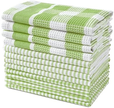 LANE LINEN 100% Cotton Kitchen Dish Cloths, Ultra Soft Absorbent Quick Drying Dish Towels, Multiweave Wash Cloths Dish Towel Sets, 13x13 Inches, 12 Pack - Sage Green