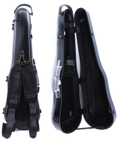WUQIMUSC Violin Hard Case 4/4 full size Light weight Carbon fiber hard shell Sturdy Protective Violin Flight Case with Adjustable Backstraps and Convenient Locking Buckle, 1.54kg, Black