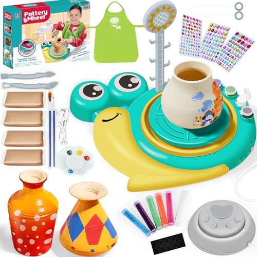 JONRRYIN Kit Ceramica para Niños, Alfarero Eléctrico para Niños, Kit Ceramica Contiene Arcilla Cerámica, Color, Delantales, Adecuado para Niños Mayores de 6 Años y Principiantes (caracol)