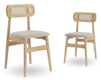 Home Heavenly®Pack de 2 sillas de Comedor Honey Estilo nórdico, Silla de Madera para Comedor Cocina Restaurante o Bar tapizada conrespaldo de ratán