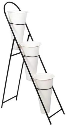 Flower Display Stand, 3-Layer Foldable Iron Flower Shop Display Stand With 3 Plastic Buckets - Flower Shop Flower Stand
