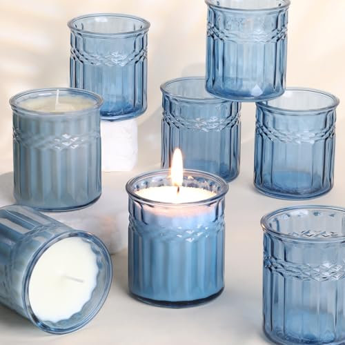 NITIME 10 x große blaue Votivkerzenhalter, Teelichthalter, Glas, blaue Kerzenhalter für Tischdekoration, Heimdekoration, Hochzeitsdekoration und Partydekoration (7,1 x 8,1 cm H)