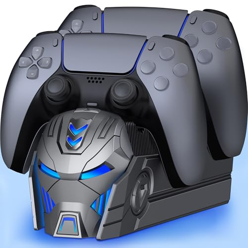 HELLCOOL PS5 Controller Ladestation - PS5 Ladestation mit Cooles Aussehen/RGB-Licht für PlayStation 5 Controller DualSense/Edge Controller