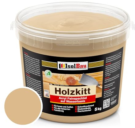 Isolbau - Holz-Spachtelmasse 5 kg - Holzspachtel Holzkitt Außen und Innen - Holz-Reparaturspachtel - Holzreparaturmasse - Holz-Fertigspachtel - Schnelltrocknend - Eiche Hell (Nr. 18)