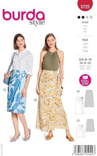 burda style Schnittmuster Damen #5725 Wickelröcke mit Bindebändern, mit Bund und asymmetrischen Falten Gr. 36-46