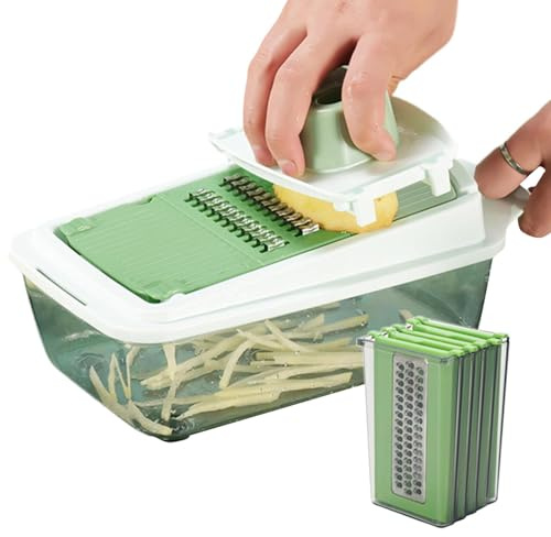 Picadora para verduras con recipiente – Cortador de alimentos multifuncional picadora para ajo, rebanadora para pepinos, cortador de tomate, cortador de patatas, rebanadora de verduras para la familia