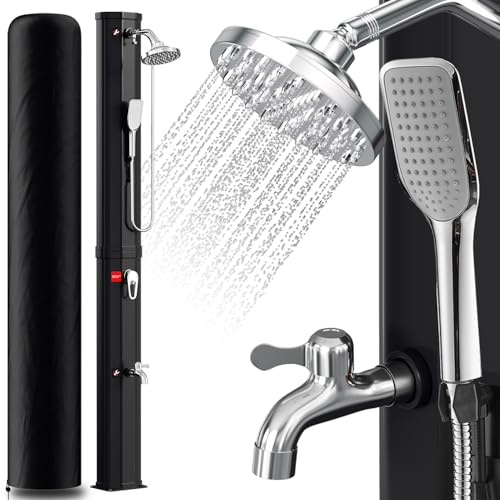Joparri Ducha solar con ducha de mano de 60 litros, incluye cubierta protectora y cabezal de ducha de 360°, temperatura ajustable hasta 60 °C, presión de agua de 50 psi, duchas exteriores, para