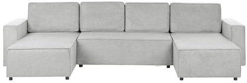 Beliani Sofa Stoff helles Grau 4-Sitzer U-förmig mit Schlaffunktion Stauraum Vatne