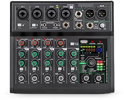DJ Controller Mini 7 Channel Sound Card Mixer USB Console DJ Karaoke Smartphone Professional Computer Recording 48V Live Broadcast for Dj Lights Par Lights Moving