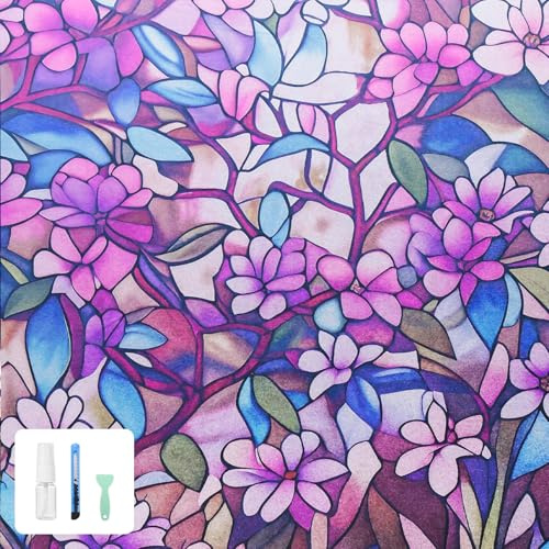 Window Privacy Film - Purple Floral Static Cling for Home Decoration, UV & Heat Insulation, No - Glue, Reusable, Easy Install (24x36 Inches), Privacy Protection
