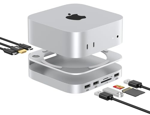 Mac mini M4 Dock, Mac mini Stand with M.2 NVMe SSD Enclosure, 4K Display Port Hub for Mac mini M4 &M4 Pro (2024) - 10Gbps USB 3.0 & 2.0 Ports, SD/TF Cards Readers