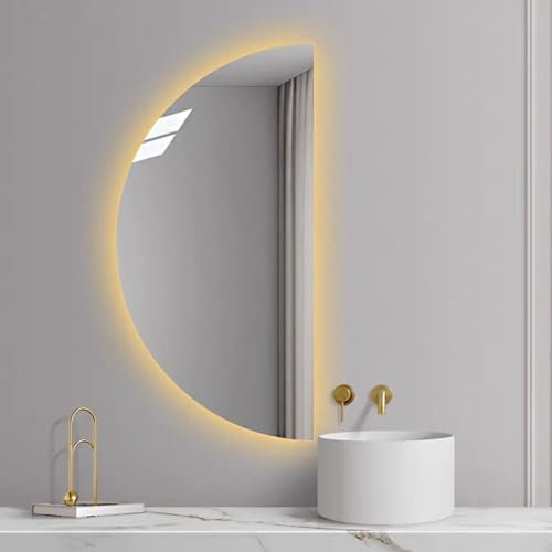 Mirocrafta Specchio da Bagno a Mezzaluna, con Luce a LED, Specchio Cosmetico Moderno e Intelligente, Specchio Decorativo Antideflagrante, 3 Colori Dimmerabile, Anti-nebbia(Right Cut,110x55cm)